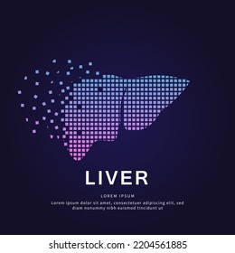 Human liver medical structure. Creative simple pixel art Vector logo liver silhouette on a dark background. liver care logo vector template suitable for organization, company, or community. EPS 10