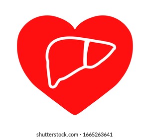 Human liver on a red background. Symbol. Vector illustration.