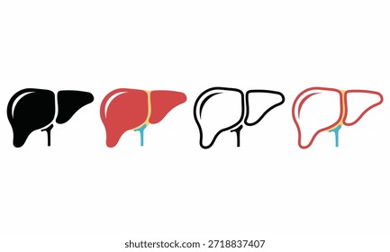 Ícone de vetor de órgão hepático humano definido para uso médico e educacional. Adequado para visuais de saúde, diagramas de anatomia, estudos de biologia e apresentações médicas.