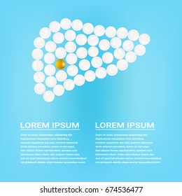 Human Liver With Pills Isolated On A Background Realistic Vector Illustration. Medical concept created by pills.