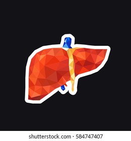 human liver. polygonal graphics, sticker. vector illustration