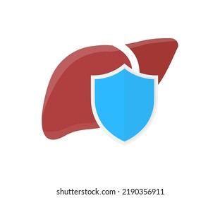 Human liver under protection, glass shield health protection concept logo design. Liver protection form diseases concept vector design and illustration.