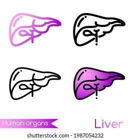 Human Liver vector icon or logotype in four different contour line thicknesses