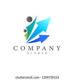 human logo, human and arrow, career symbol that soars up + finance icon