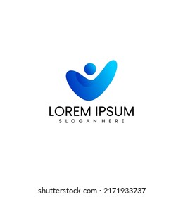 human logo, check symbol up for growing success business company identity isolated on white background. Modern glossy growth symbol. Vector Illustration