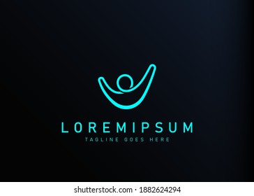 Human logo design. Vector illustration of simple line of human raise their arms icon design. Modern logo design with line art style.