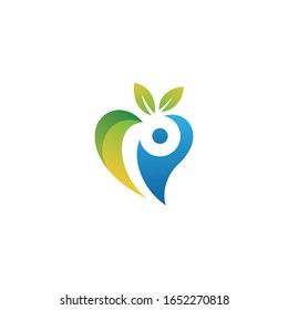 logo humano con corazón, amor, elemento hoja
