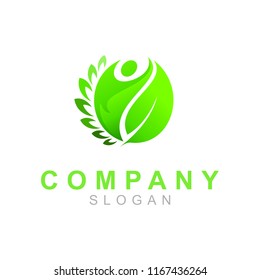human logo with leaf design illustration, medical symbol, 