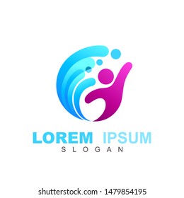 Human logo, logo of people on the beach with sea waves
