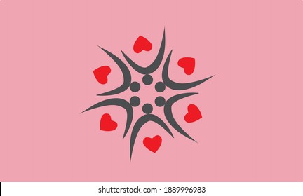 human logo with red heart symbol top view. pink background. suitable for valentine theme. vector illustration