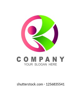 the human logo resembles the letter k and is in a circle
