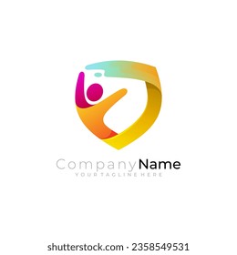 Human logo and shield design vector, security logos