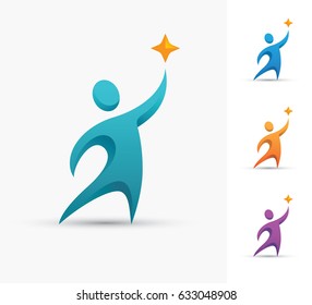 Human logo with star. Champion or winner icon. Success and successful people design concept.