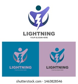 human logo with thunder design illustration, bolt and people logo vector