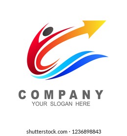 human logo and wave, people, arrow, wave, and sport design template