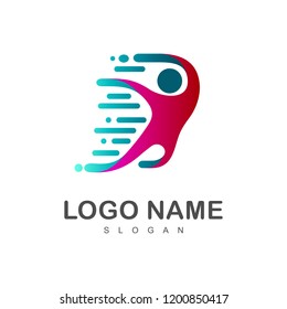 human logo,logo of a person who is running very fast, courier icon + delivery express