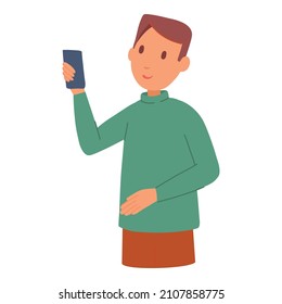 Human looking smartphone. People using mobile phone, person social media communication, smart man talk cellphone woman internet chat message telephone vector illustration. Human with mobile phone.