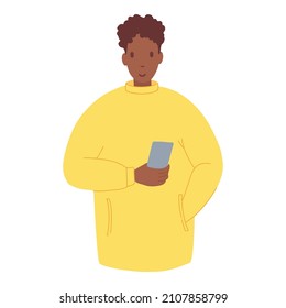 Smartphone de aspecto humano. Personas que usan teléfonos móviles, personas de comunicación en medios sociales, hombre inteligente que habla celulares mujer chat por internet mensaje de teléfono vector ilustración. Humano con teléfono móvil.