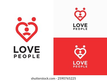 Human and love logo design, logo combination of heart and person vector symbol logo design concept