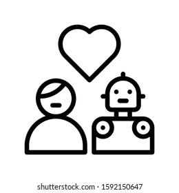 Human in love with robot vector, Robotics related line style icon