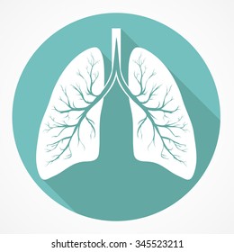 Human Lung Anatomy Flat Icon With Long Shadow.  Vector Image Simple Picture