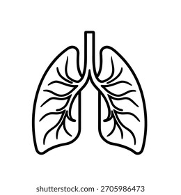 Menschliche Lungenanatomie mit Luftröhre und Bronchien-Illustration in Schwarz und Weiß - Minimal Line Art Icon für Atemwege, Medizin und Gesundheitswesen