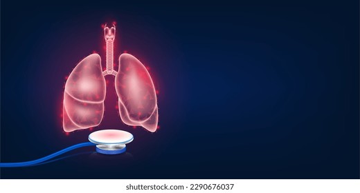 Human lung anatomy translucent low poly red float away from stethoscope. Healthy lungs triangle connected dots glow point. Modern innovative technology. Medical concept. World Tuberculosis day. Vector