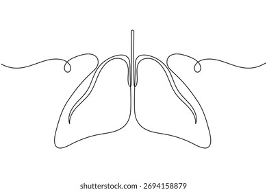 Pulmón humano continuo una línea dibujando sobre fondo blanco Ilustración vectorial médica minimalista