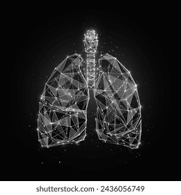 Ilustración del vector del arte del bajo poli del escaneo de la salud del pulmón humano hecha de puntos conectados con líneas delgadas