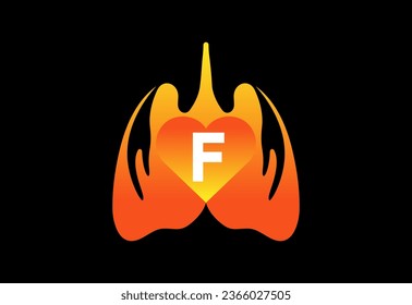 Human lung icon on black background. Letter vector  with human heart symbol 