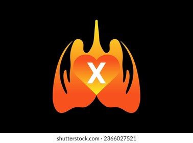 Human lung icon on black background. Letter vector  with human heart symbol 