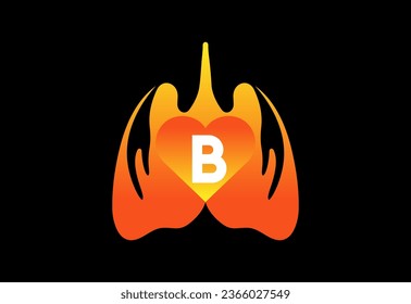Human lung icon on black background. Letter vector  with human heart symbol 