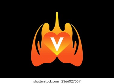 Human lung icon on black background. Letter vector  with human heart symbol 
