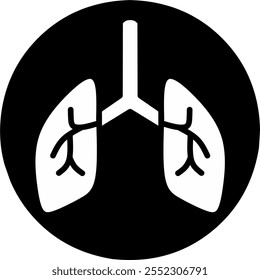 Human lung pulmonology flat icon for medical app and website with black background.