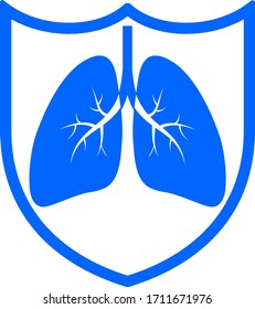 Pulmón humano en escudo. diseño de iconos. Concepto de atención de la salud.  Ilustración vectorial aislada en fondo blanco.