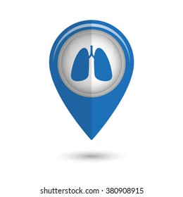 Human lung - vector icon;  blue map pointer