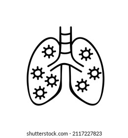 human lung with viruses icon black and white vector illustration. Editable outline stroke.
