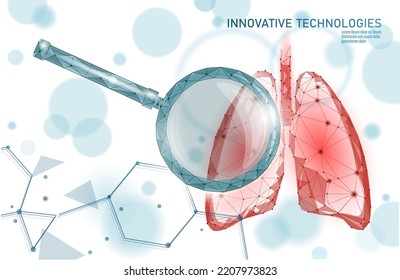 Human lungs 3D health care recovery medical concept. Low poly internal organ avoid disease banner. Polygonal glowing medicine cure tuberculosis vector illustration