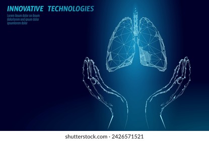 Los pulmones humanos 3D cuidado de la salud recuperación concepto médico. Banner de baja densidad de órganos internos para evitar enfermedades. Ilustración del vector de la tuberculosis de la medicina resplandeciente poligonal