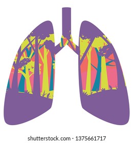 Human lungs with abstract forest inside illustration.