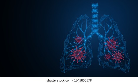 Pulmones humanos afectados por el coronavirus. Neumonía. Malla de alambre 3d de bajo nivel.