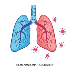 Human lungs anatomy icon. Breath organ. Coronavirus infection or pneumonia disease of respiratory system. Mutation Covid-19 virus. Medical treatment inflammation of internal breathing tract. Vector