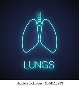 Human lungs with bronchi and bronchioles neon light icon. Respiratory system anatomy. Glowing sign. Vector isolated illustration