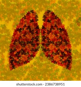 Human lungs with colorful maple leaves. Vector illustration