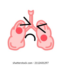 Pulmones humanos con cara linda en una mugre enferma, triste y dolorosa, icono médico aislado en blanco