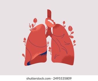 Human Lungs with flowers. Good Respiratory system function and Pulmonary health. Creativity flat vector illustration