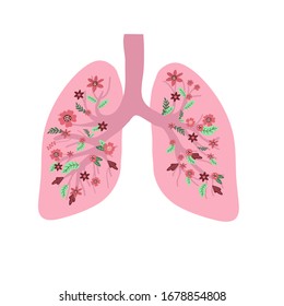 Pulmones humanos con flores. Dibujo plano de la mano de ilustración vectorial. 