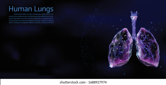 Human lungs in the form of a starry sky. Banner concept, the treatment of of lung diseases,Lungs of healthy person. Abstract technology vector illustration with polygon, line, connecting dots, isolate