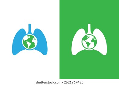 Human lungs and globe logo combination. Unique lungs and earth logotype design template.