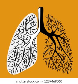 human lungs, half black half white. of the human respiratory tract. simple vector illustration